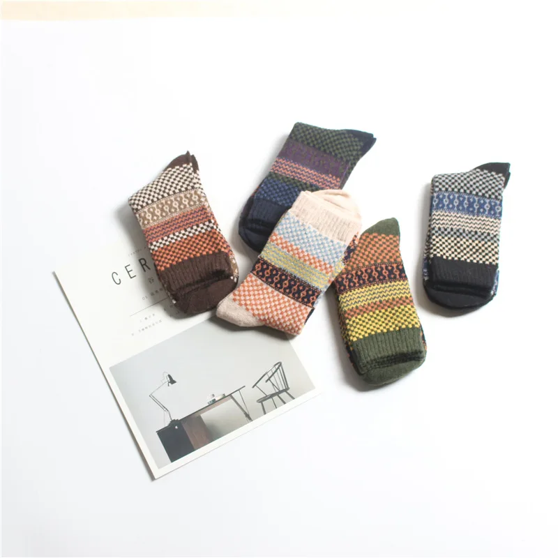 Winter Thick Warm Stripe Wool Socks Casual Hombre Sock Business Male Socks