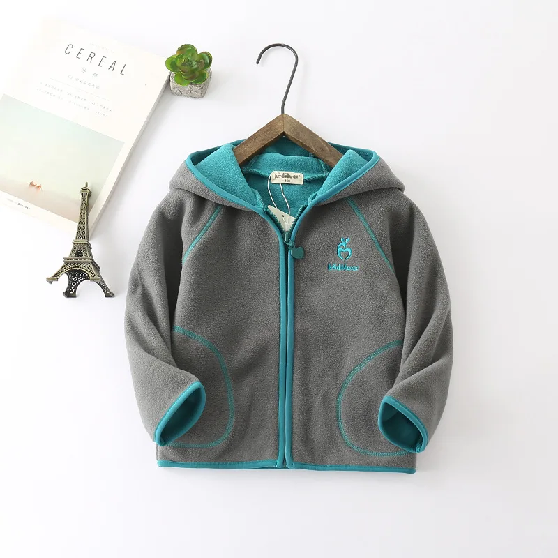 
Wholesale boys girls double side fleece hoodie jackets outwear kids coat 