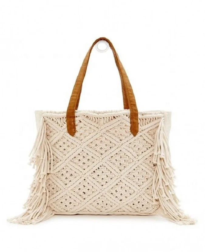 Handmade Macrame Pattern Tote Slouch Shoulder Beach Bags