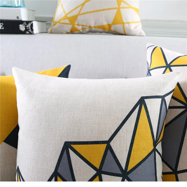 Grey and yellow geometrical velvet printed cushion cover