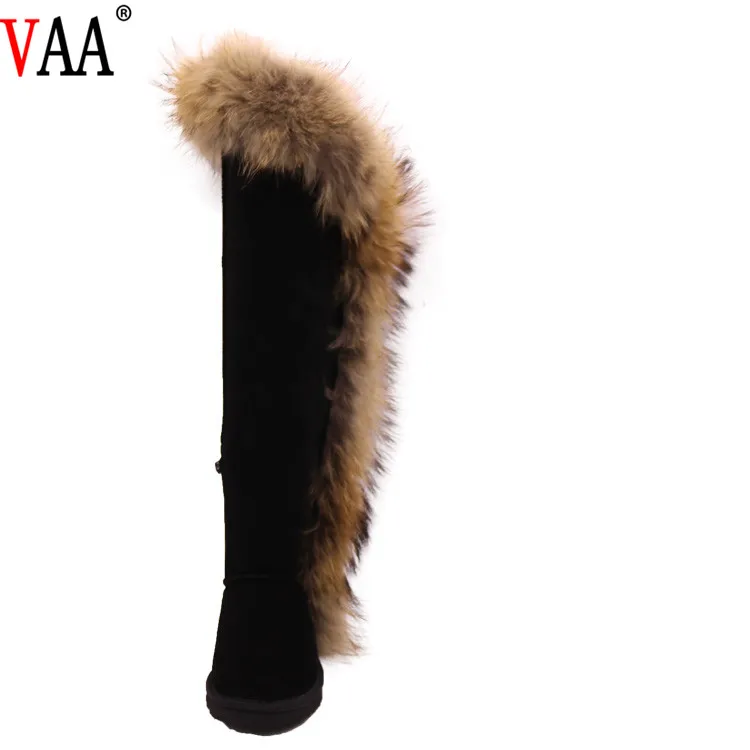 
CF-282 Natural Racoon Fur Outside Winter Women Thigh Length Long High Knee Boots 