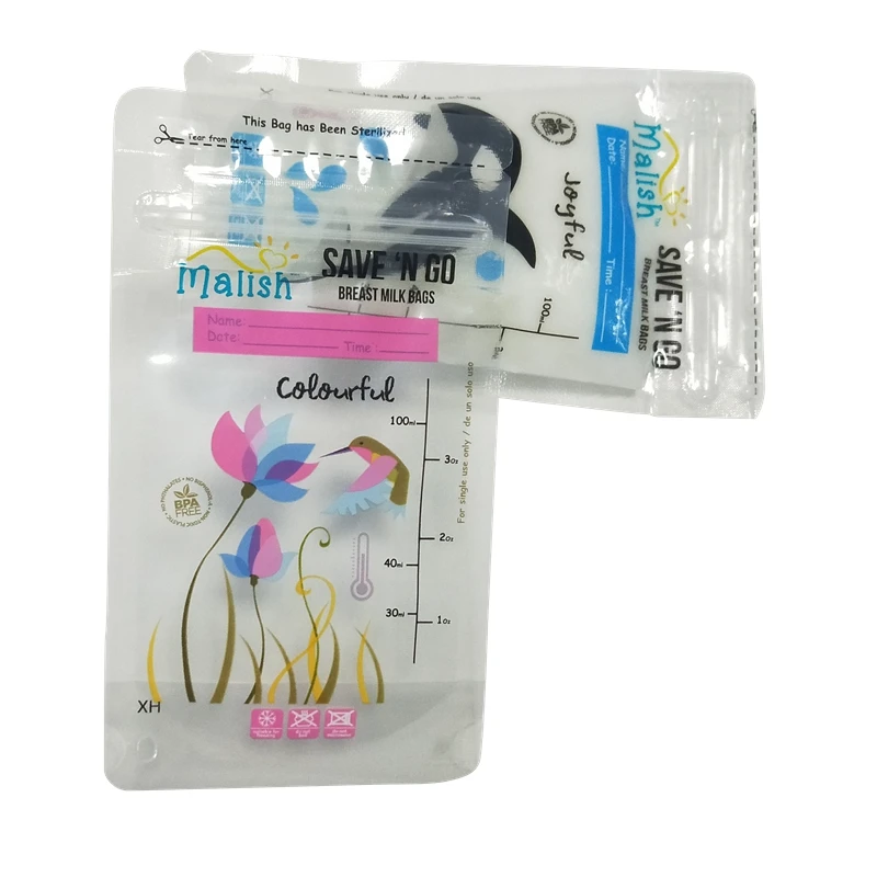Custom printing nice looking breast milk stand up pouch bag type and heat seal breastmilk storage bag