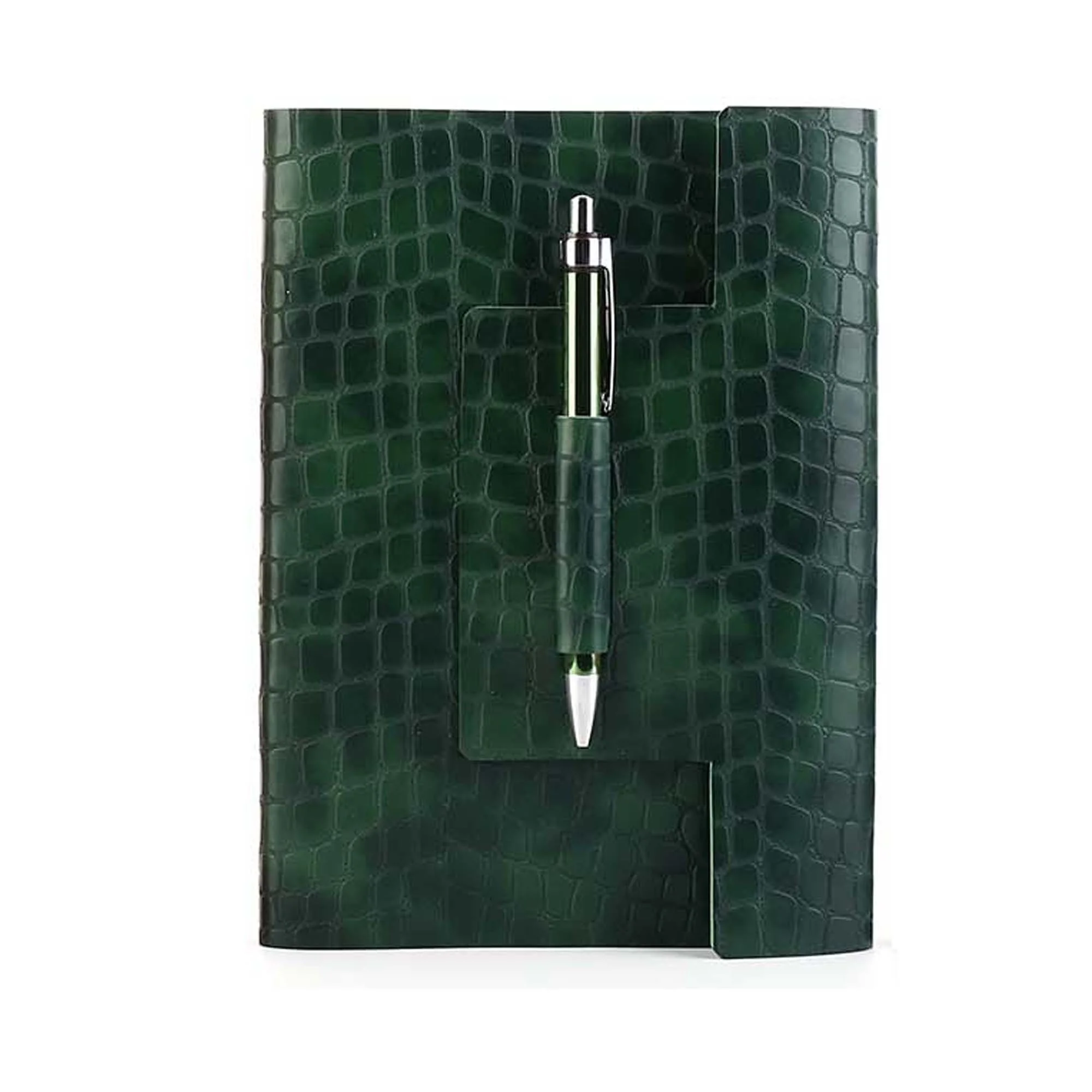 Dark Green snake skin leather tri-fold soft cover diary note book with pen custom