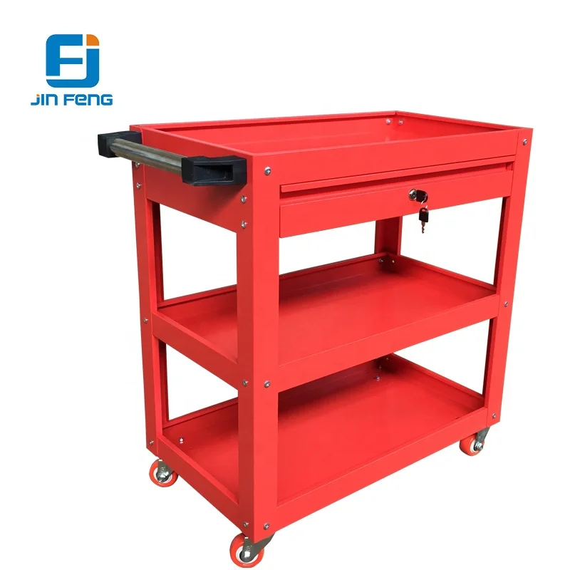3 Tiers Steel Kitchen Trolly box movable rack / Utility Rolling Cart with drawer
