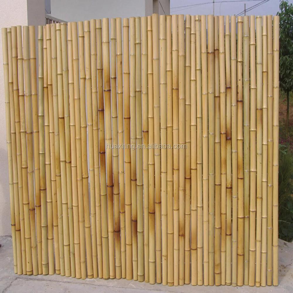 poles bamboo fence in natural color /Aged bamboo fence with black twine