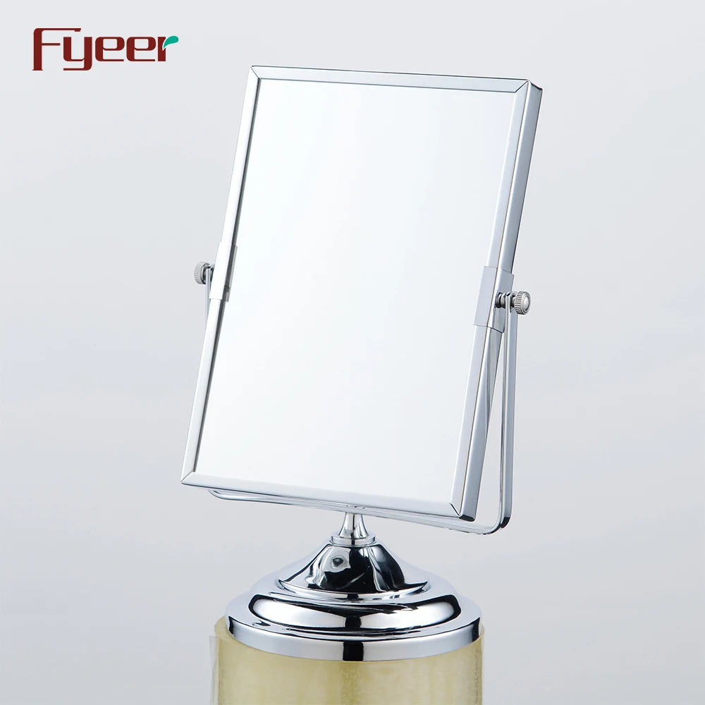 Fyeer Double Side Rectangle Makeup Mirror Magnifying Desktop Brass Table Mirror