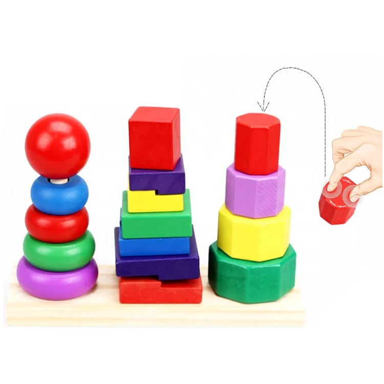 Custom other toys baby toys educational Baby Wooden Rainbow Stacker Colorful Stacking Block Educational Toy