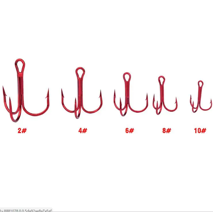 100pcs/Bag Red High Carbon Steel Triple Hook Fishing Hooks
