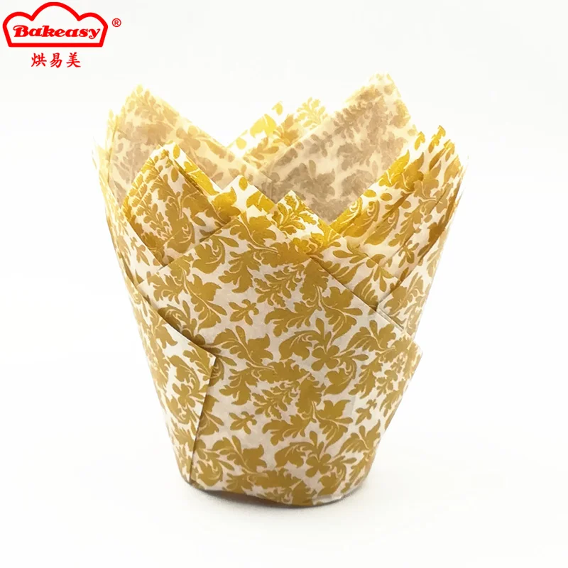 Baking Liners tulip muffin cup new design hot 200pcs Pack Gold Leaf print