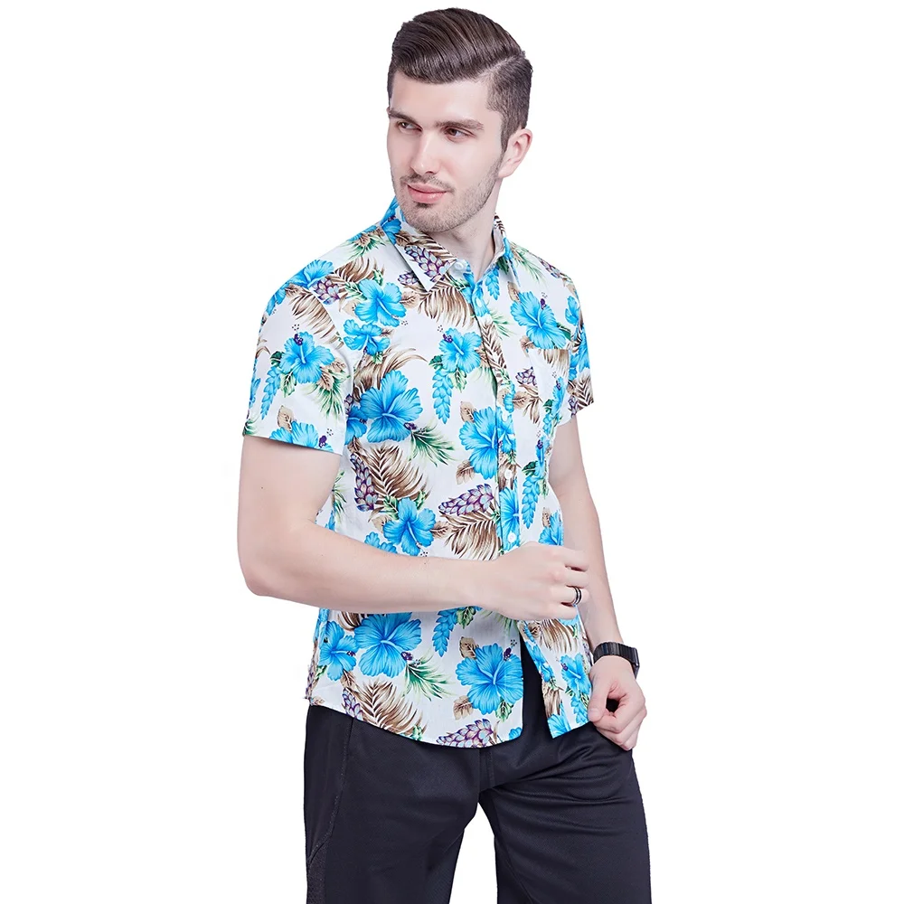 New model in stock adults flower print cotton summer beach shirts man for men