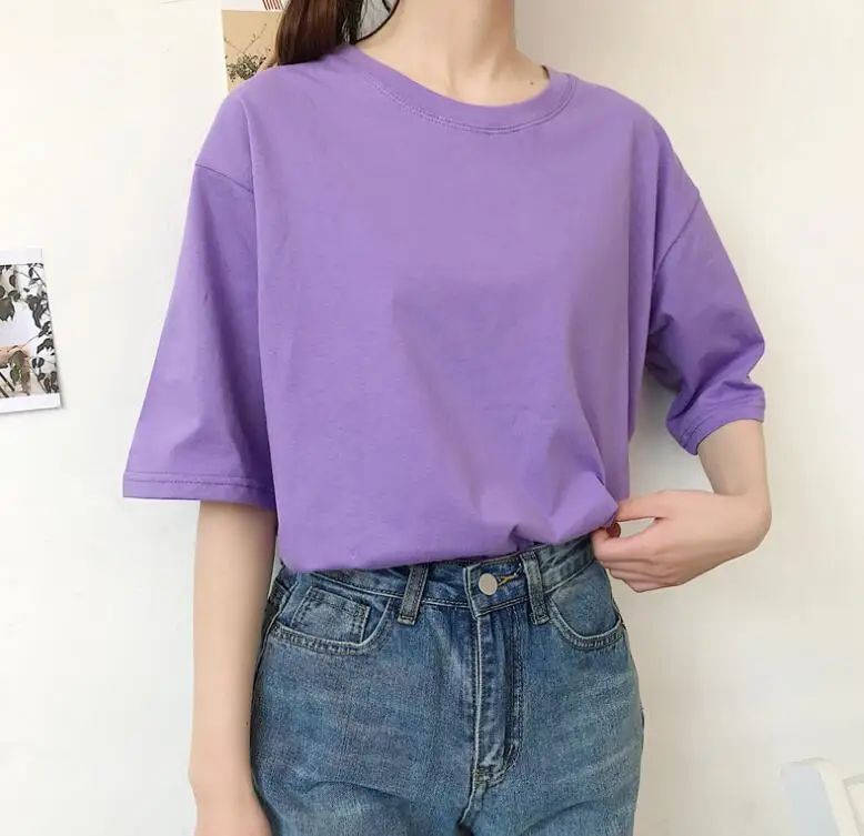 2020 high streetwear women 100%cotton summer plain dyed purple colorful t shirt custom oversize blank t shirts in bulk wholesale
