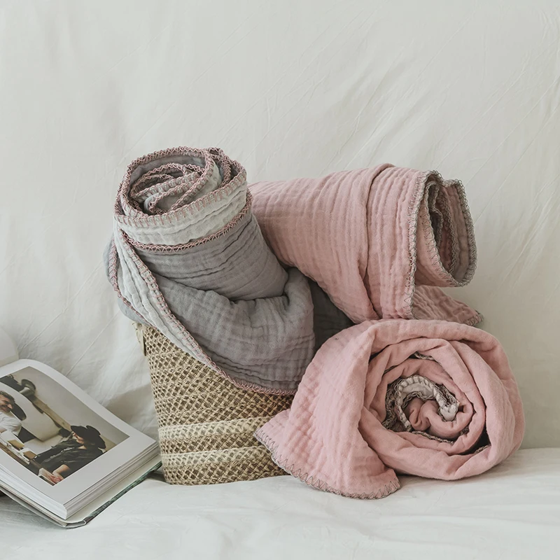 SZPLH Adult and babycotton muslin blanket 4layers  muslin wearable swaddle wrap blanket with cross hand stitching