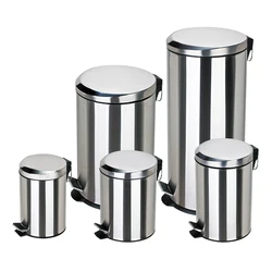 Stainless Steel Anti-finger Round Shape Dust Bin Step Foot Pedal Bin Waste Garbage Bin Trash Can For Hands Free Lid Opening