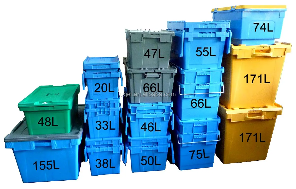 Wholesale Heavy Duty Plastic Nestable Moving Crates Stackable Turnover Storage Box With Lid