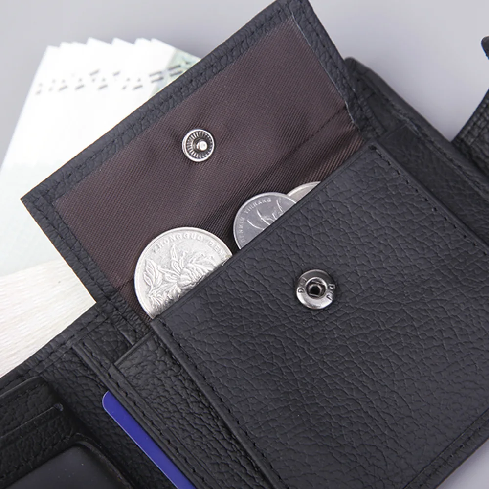 Banabanma MW1075 Short Model Hasp Black Genuine Leather Mens Wallet With Coin Pocket