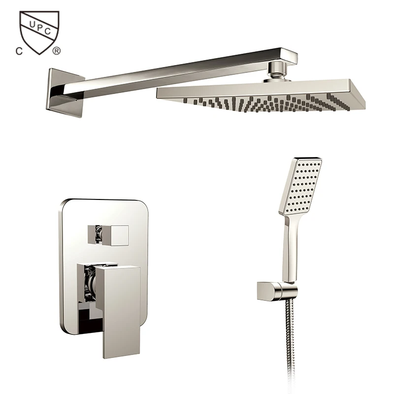 HIMARK wall mounted bathroom brass upc rain shower faucet set with pressure balance mixer valve