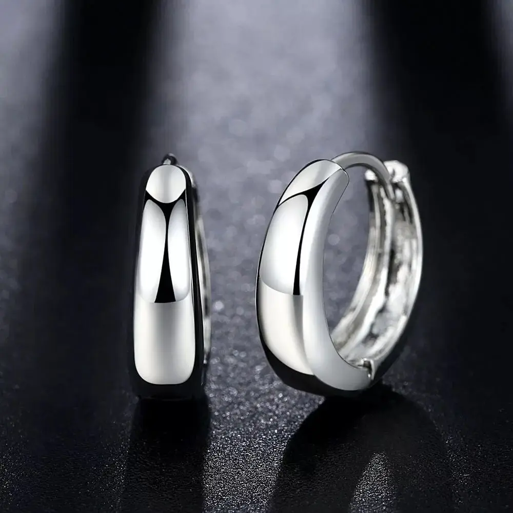 10mm Men Women 925 Sterling Silver Plain Simple Tiny Small Hoop Huggie Earrings