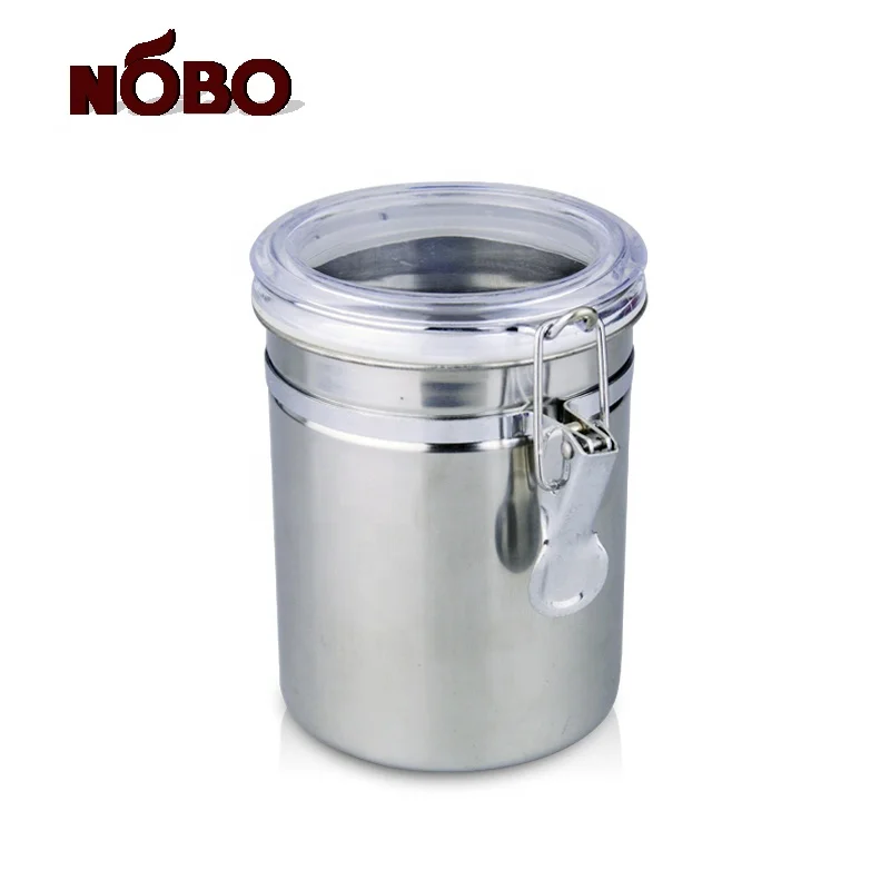 Kitchen Accessories Metal food Storage container Stainless Steel Air tight tea coffee Canister Sets with Clear Acrylic Lid