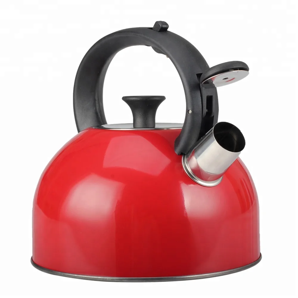 Stainless Steel Whistling Tea Square Kettle, 2.5-Quart, Metallic Red