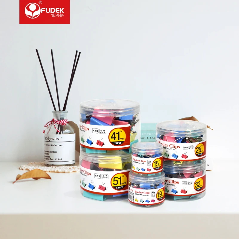 Fudek high quality 25mm 51mm 60mm white fancy flat metal decorative black 120 pcs paper binder clip