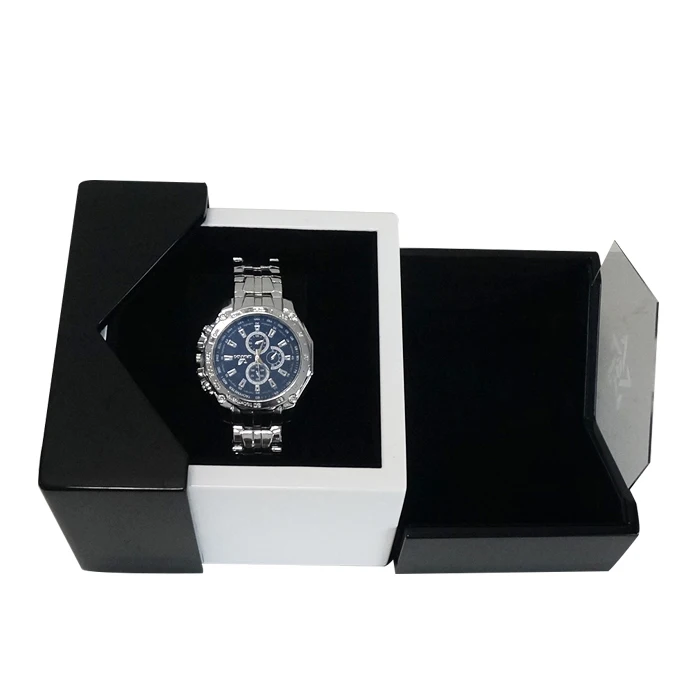 Transparent clamshell wooden watch box, black unique design luxury watch box