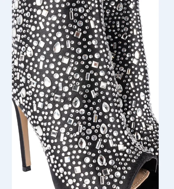 
Women gender ankle boots fashion high stiletto heel open toe with shimmering jewels ankle boots 