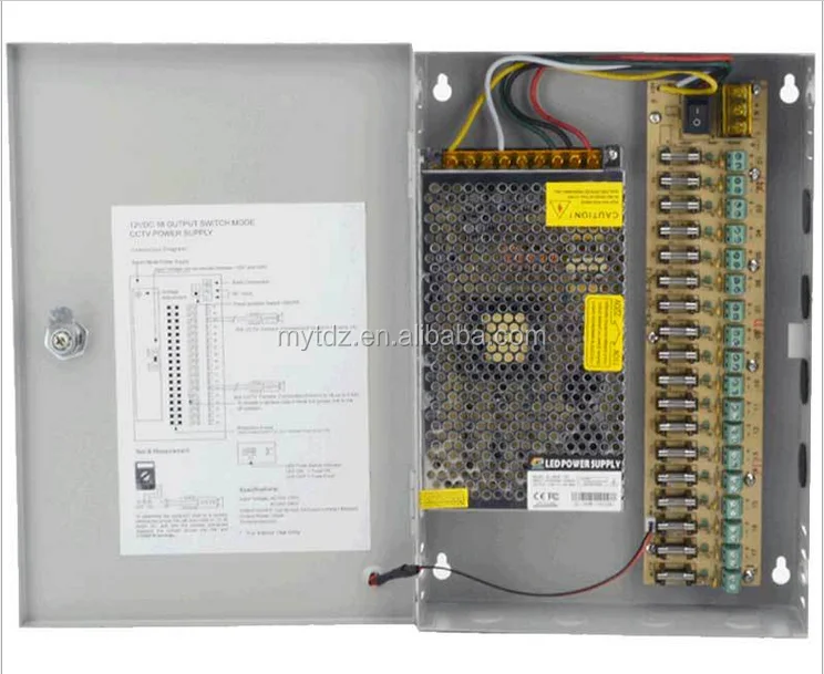 12V DC 9ch 10 Amps Power Supply Box for CCTV Security Cameras, Fused,