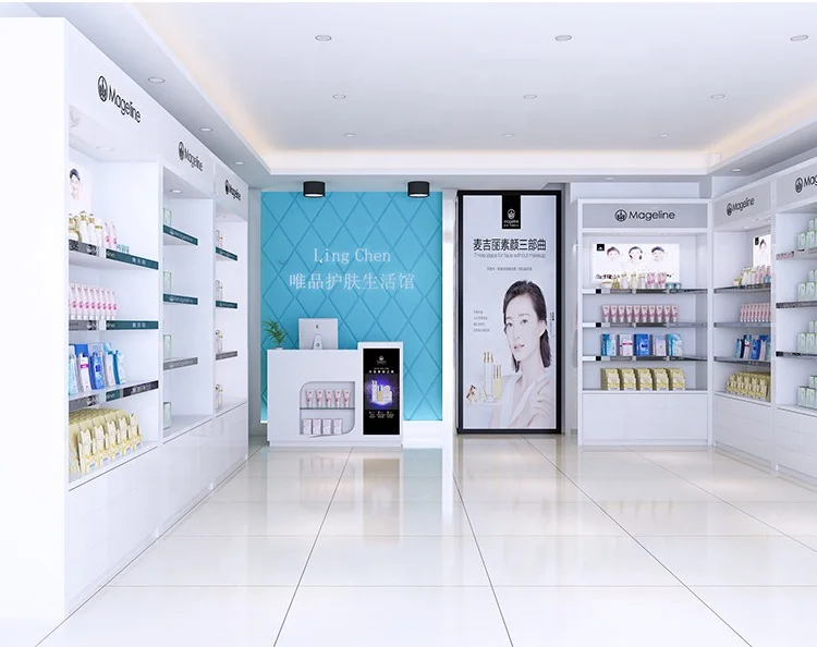 Factory customized cosmetic display cabinet showcase for hair and skin care shop store