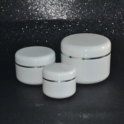 cosmetic cream body scrub container 10g 20g 30g 50g 100g 150g 200g 250g White PP plastic jar with gold silver edge dome lid