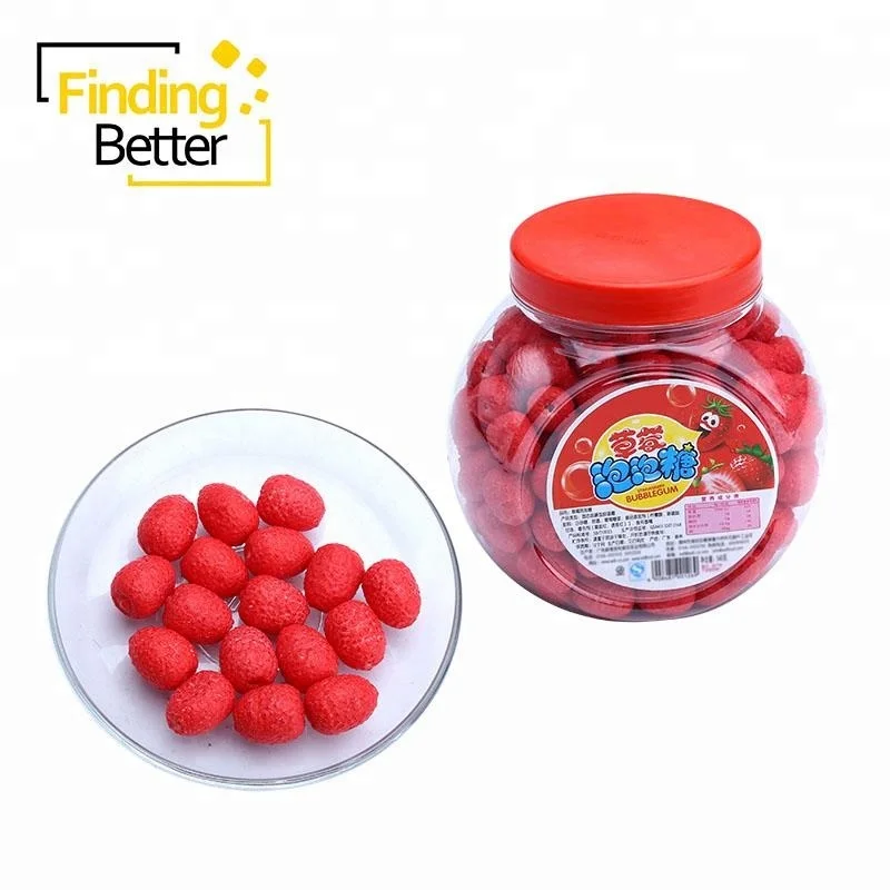 Halal Gum Sweets Candy Strawberry Shape Xylitol Chewing Gum Round Bubble Gum