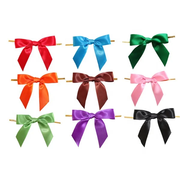 Colourful Ribbon Bows Decoration/pre Tied Bow Gift Bow with Wire Twist Tie/pretied Twist Tied Candy Satin Christmas