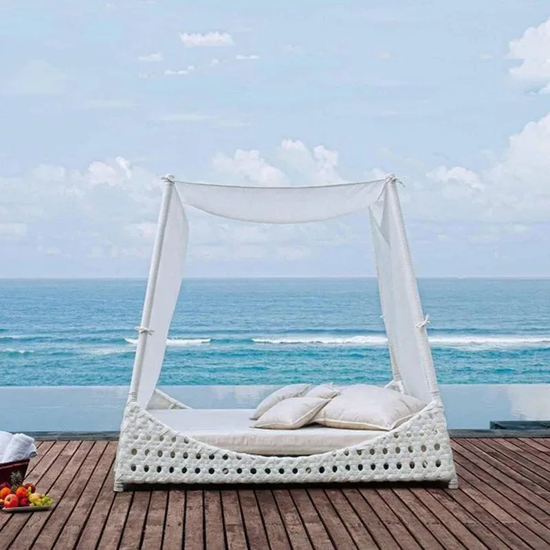 New arrival modern garden outdoor hotel wicker furniture aluminum frame beanch daybeds for sale