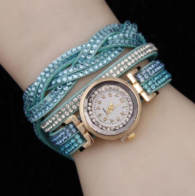 Fashion Luxurious twist leather full rhinestone quartz Watch for women Dress gold ladies casual women bracelet watch