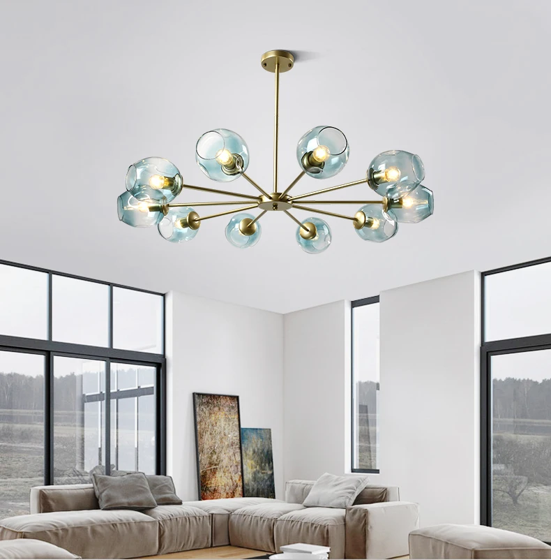 Modern Hand Blown Art iron and bubble hanging pendant lamp glass chandelier