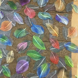 Popular colorful leaves plain embroidery african lace fabric skull for garment