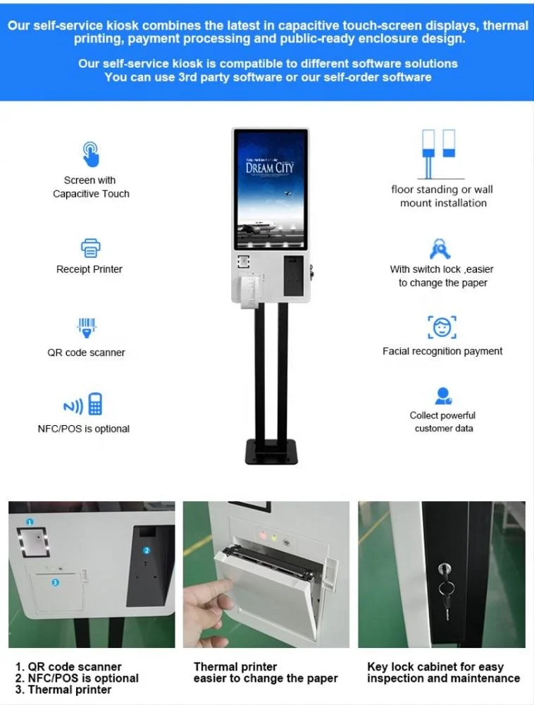 24 inch self service ticket vending payment kiosk with card reader for station