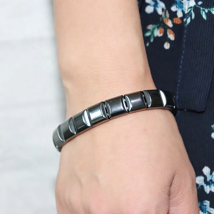 Wholesale fashion men healthy black magnetic hematite bracelet,natural stone engraved wrist bracelet,blood pressure bracelet