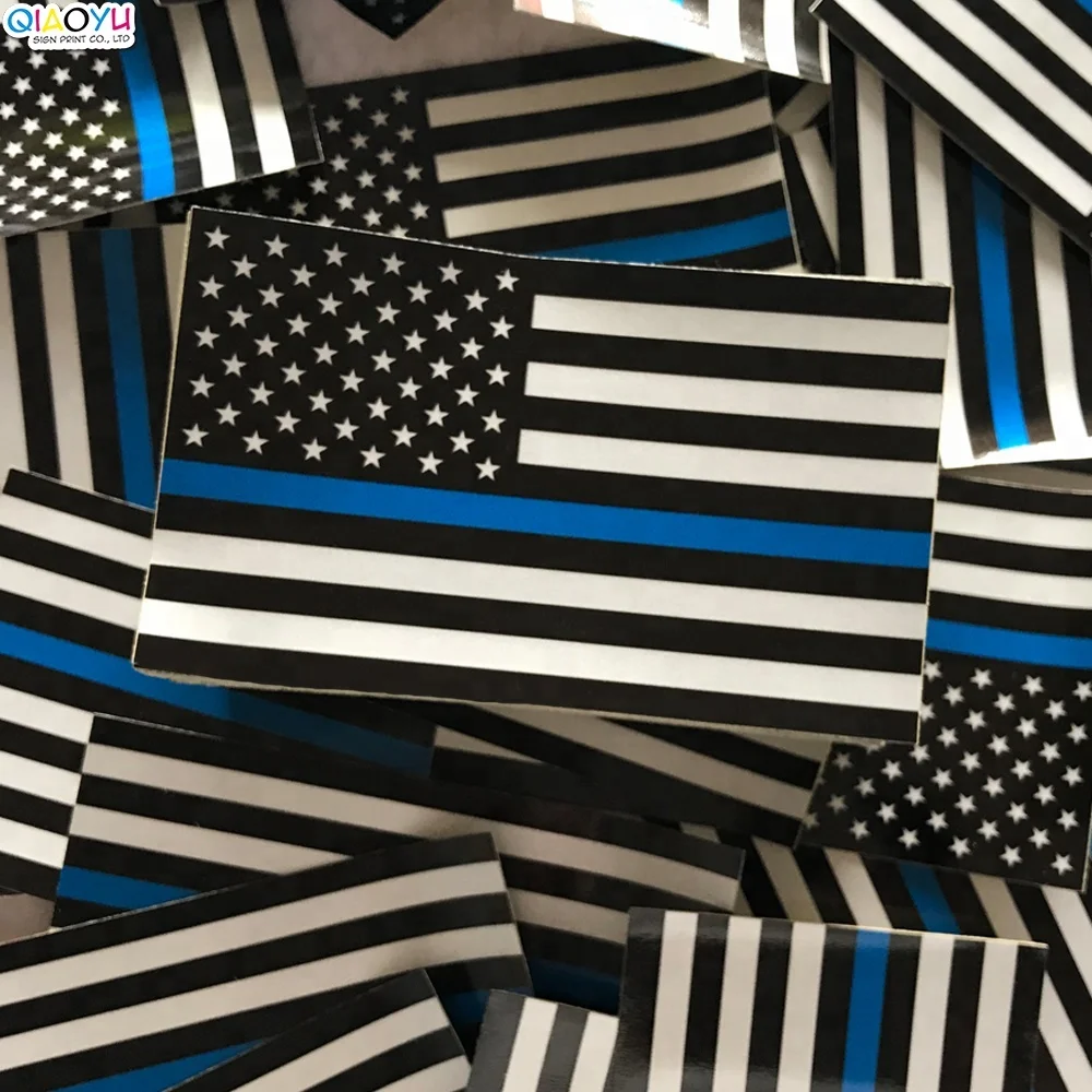 Индивидуальная Светоотражающая наклейка с американским флагом с тонкой синей линией, 5x3 дюйма, наклейка с американским флагом