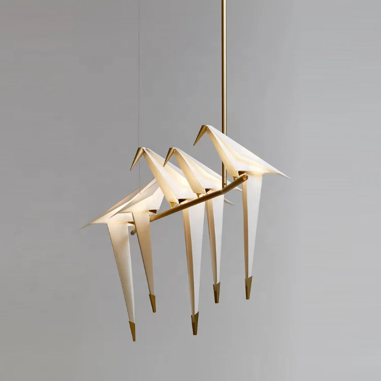 L4u Nordic Gold Finish Creative Fashion Art Swing Bird LED Chandelier Hanging Lamp Pendant Light for Living Room Restaurant