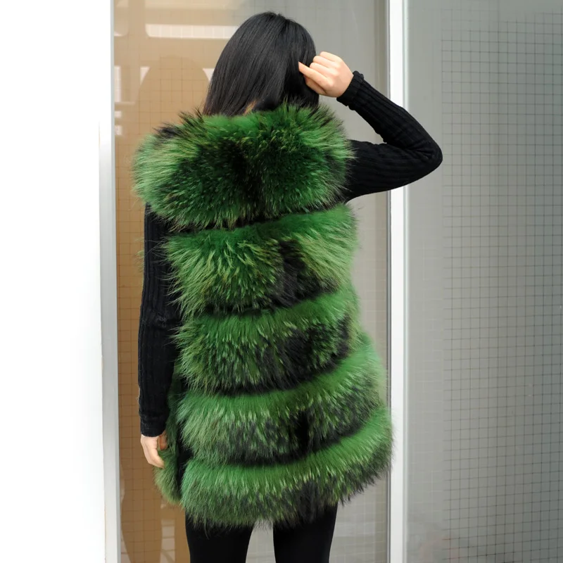 CX-G-B-247D New Fashion Women Custom Raccoon Real Fur Vest