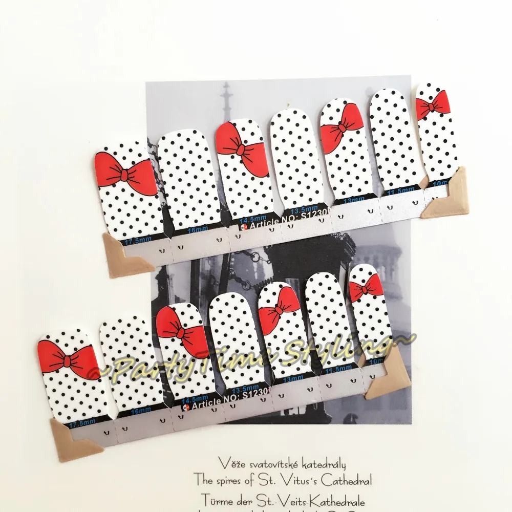 Cute Kitty Red Bowknots Nail Art Sticker Patch 14 pcs set Waterproof Decals Foils Gel Polish