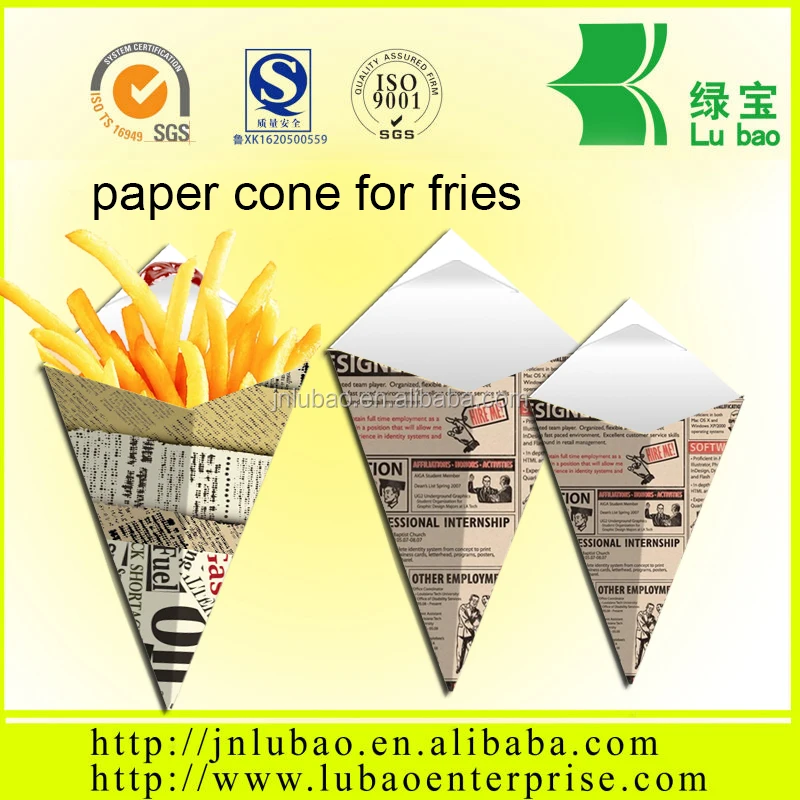 take away and convenient paper cone for fries food package