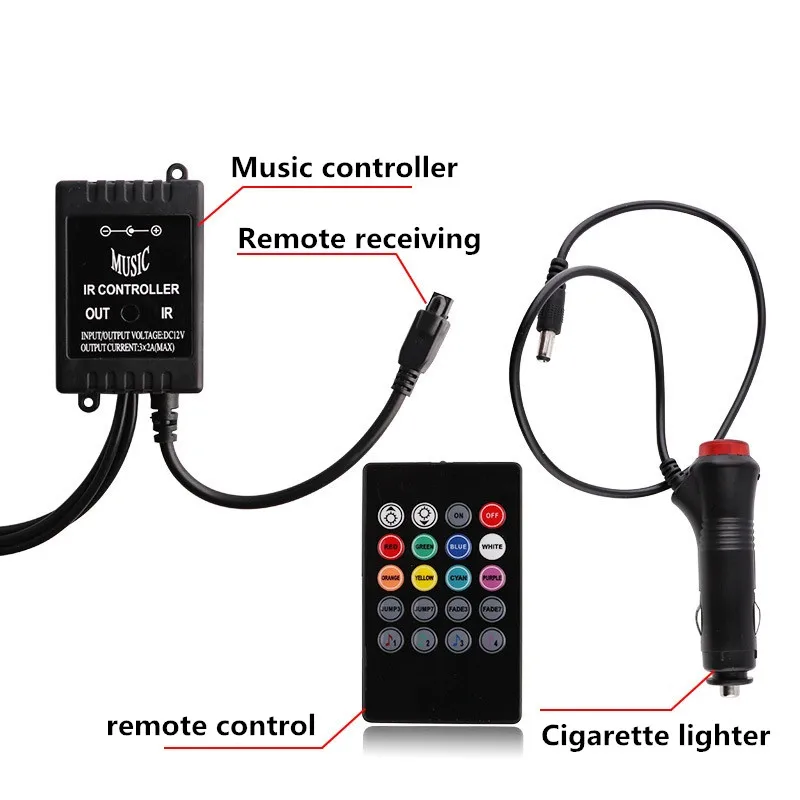 4 * 9LED 12V Car Model Interior Dashboard Foot Lamp Bulb Cigarette RGB LED Musical Environment Rhythm Light Decorative Light