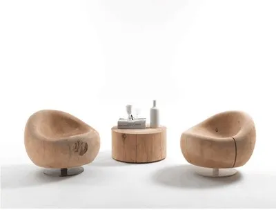 Wholesale Wooden Pouf Round Stool Living Room Lounge Chair  Solid Wood Round Ottoman