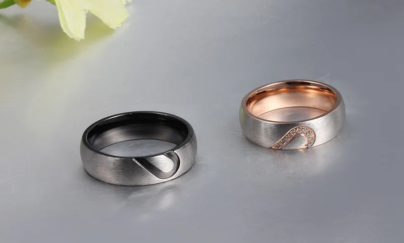 Heart Wholesale Wire Drawing Micro-drill Zircon Titanium Steel Ring Lovers