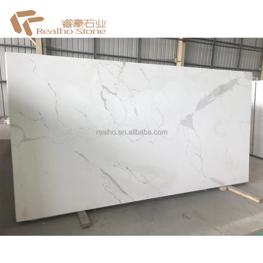 Белый Мраморный кварц Calacatta для кухни