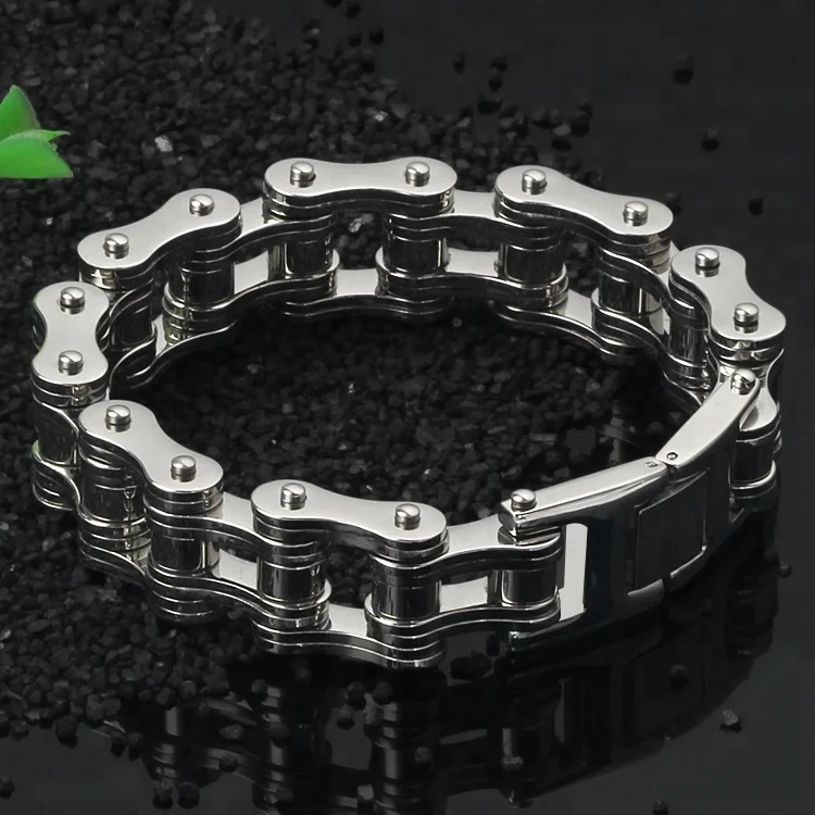 Titanium 316l stainless steel Cool silver motorcycle bike chain bracelet for men