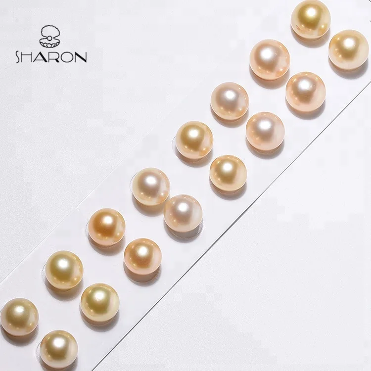 High-Quality 10-12mm AA+ Seawater One-Pair China Golden South Sea Round Pearl Beads