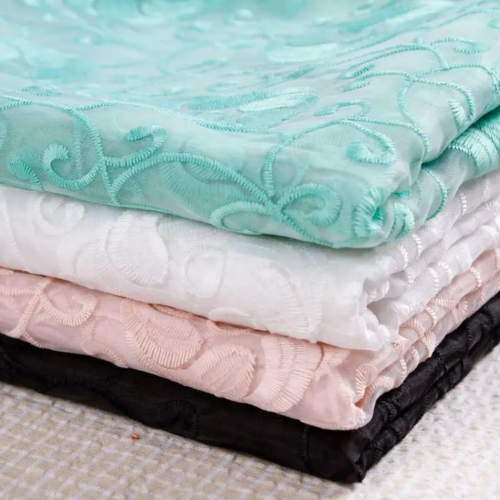 Wholesale 100 Pure Printed White Wedding Dress Lace Fabric Silk Organza Embroidered Fabric for Making Dress Wedding