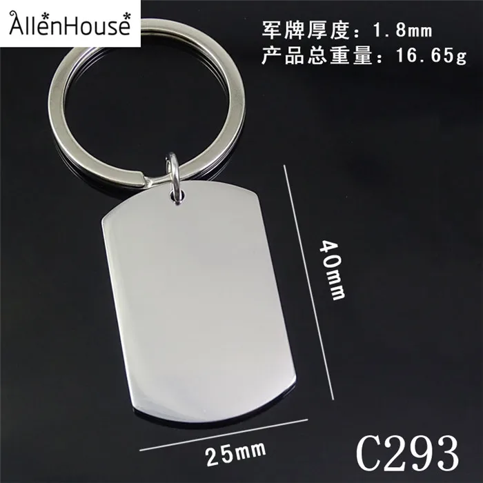 Promotional 40x25mm stainless steel Blank rectangle square Sublimation engrave printing logo ID dog tag Keychain keyring